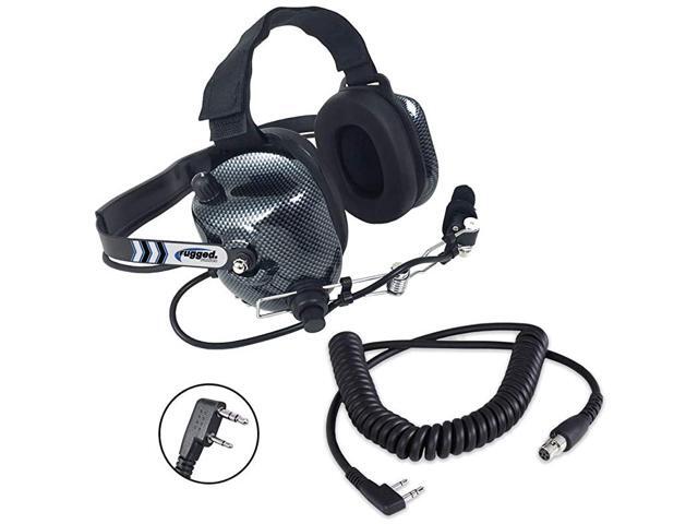 H41CF Carbon Fiber Style Behind The Head Two Way Radio Headset with CCKen Coil Cord Cable for V3 RH5R RDH Baofeng Kenwood 2Pin Radios