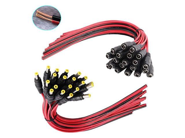 Real 18AWG 43x2pcs Copper Strands 20 Pairs DC Power Pigtail Cable 12V 5A Male Female Connectors for CCTV Security Camera and Lighting Power Adapter
