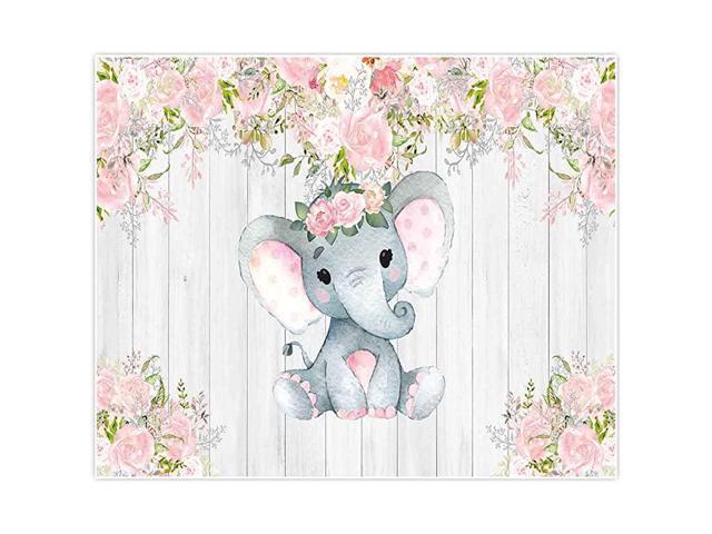 10x8ft Rustic Floral Elephant Backdrop for Baby Shower Party Pink Flower Wood Its a Girl Banner Birthday Photography Background Cake Table