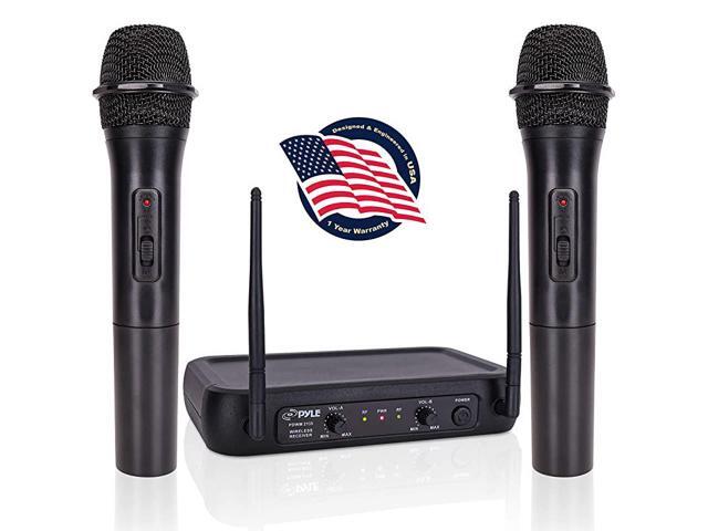 Channel Microphone SystemVHF Fixed Dual Frequency Wireless Set with 2 Handheld Dynamic Transmitter Mics Receiver Basefor PA Karaoke Dj Party PDWM2135