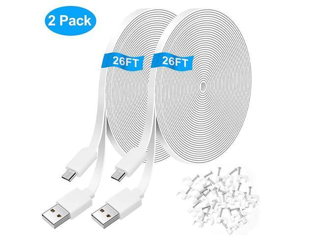 2 Pack 26FT Flat Power Extension Cable Compatible with WyzeCam WyzeCam Pan KasaCam Indoor NestCam Indoor Yi Camera Blink USB to Micro USB Charging