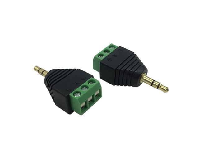 35mm 3 Pole Stereo Audio Video Male to 3 Screw Terminal Female Double Track Headphone Replacement Solderless Balum Converter Adapter 2Pack