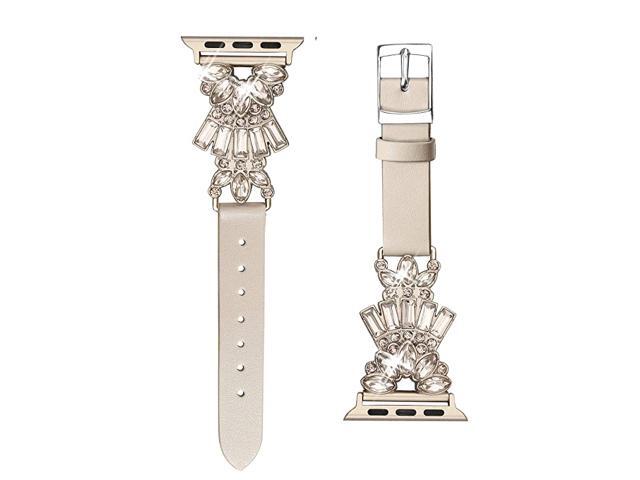 Band Compatible with Apple Watch Band 38mm 40mm iWatch Series 654321 SE Top Grain Leather with Bling Crystal Diamonds Wristband Strap Accessories