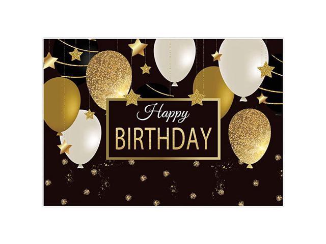 7x5ft Happy Birthday Backdrop Black and Gold Balloons Banner for Men Women Birthday Party Photo Booth Decoration Supplies Adults Bday Photography