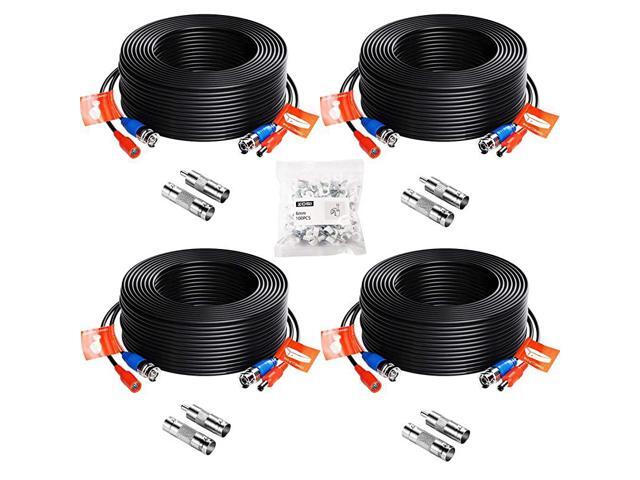 4 Pack 100ft 30 Meters 2in1 Video Power Cable BNC Extension Surveillance Camera Cables for Video Security Systems Included 4X BNC Connectors and 4X