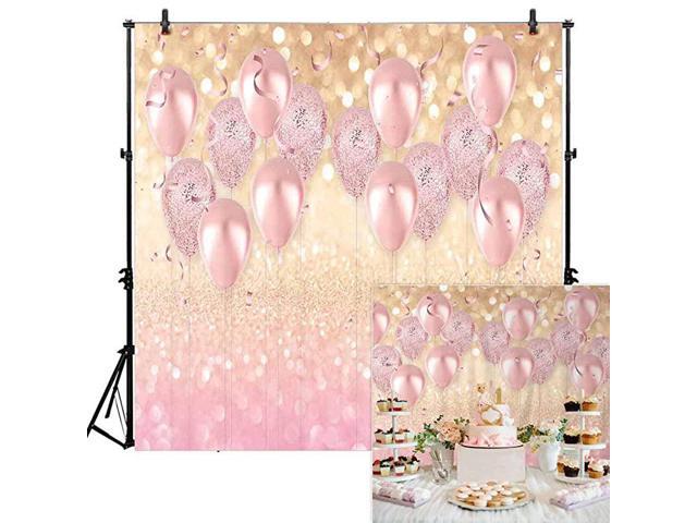 8x8ft Durable Soft Fabric Rose Gold Party Decorations Pink Balloon Glittter Bokeh Photo Backdrop Birthday Baby Bridal Shower Bachelorette Party