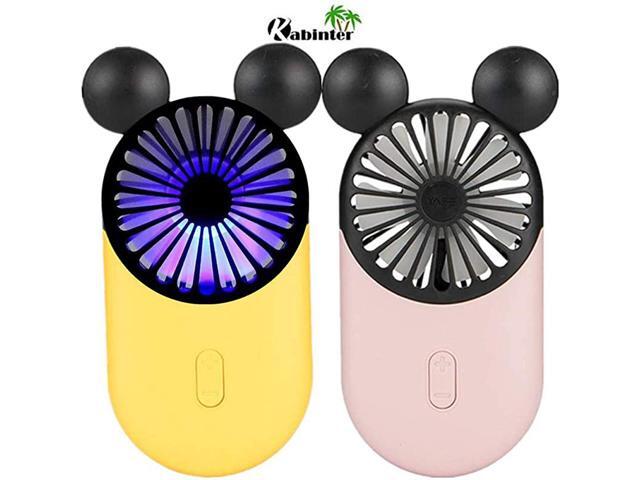 Cute Personal Mini Fan Handheld Portable USB Rechargeable Fan with Beautiful LED Light 3 Adjustable Speeds Portable Holder for Indoor Outdoor
