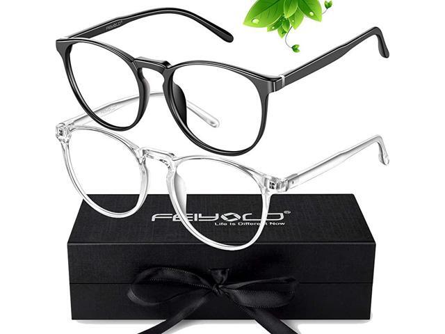 Blue Light Blocking Glasses WomenMenRetro Round Anti Eyestrain Computer Gaming Glasses2Pack