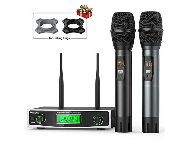 Wireless Microphone System Two Handheld Dynamic Cordless Mic and Dual Channel Receiver 50 Selectable UHF Frequency for Karaoke Singing