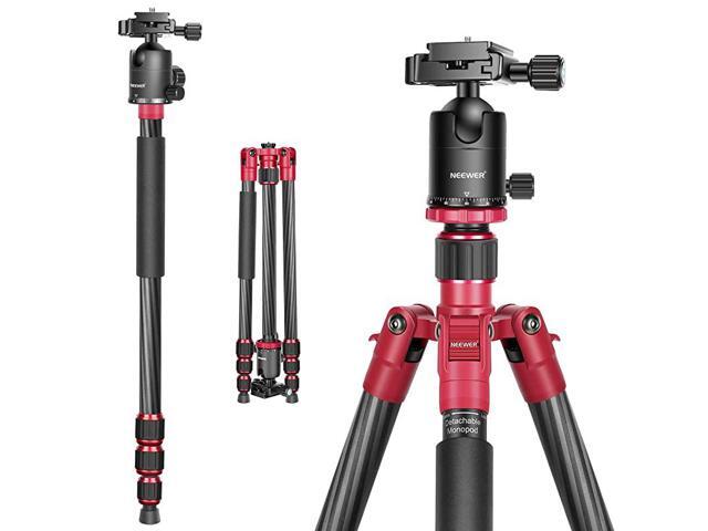66 inches168 centimeters Carbon Fiber Camera Tripod Monopod with 360 Degree Ball Head 14 inch Quick Shoe Plate and Bag for DSLR Camera Video