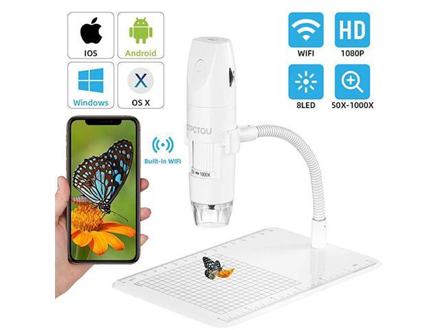 Wireless Digital Microscope USB 50X1000X 1080P Handheld Portable Mini WiFi Microscope Camera with 8 LED Lights for iPhoneiPadMacAndroid PhoneTabletPC
