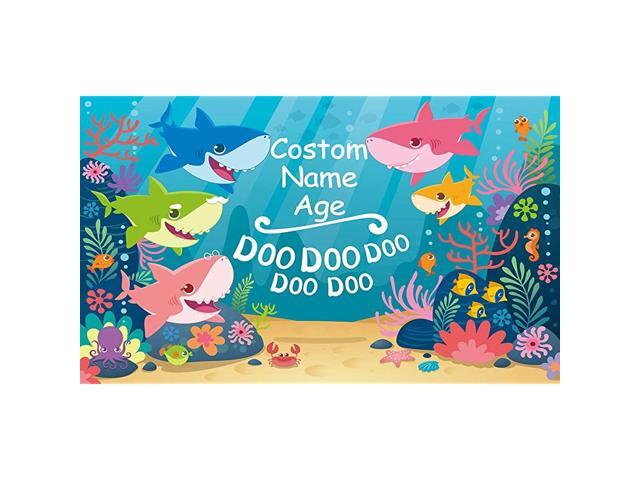 Bady Shark Theme Backdrop Custom Name Age Birthday Party Background 6x4ft