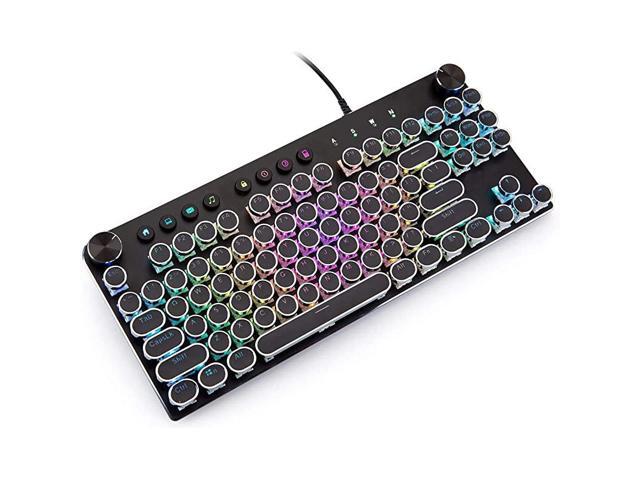 Mechanical Gaming Keyboard Anti Ghosting Computer Keyboard USB Wired Retro Keyboard with 87 Keys Alloy Panel RGB LED Backlit 18 Kinds of Backlight