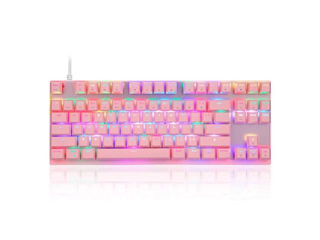 Professional Gaming Mechanical Keyboard RGB Rainbow Backlit 87 Keys Illuminated Computer USB Gaming Keyboard for Mac PC Pink