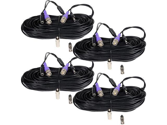 4 Pack 100ft Video Power HD Security Camera Cables Premade AllinOne Extension Wire Cord with BNC RCA Connectors for 960H HDCVI HDTVI AHD CCTV