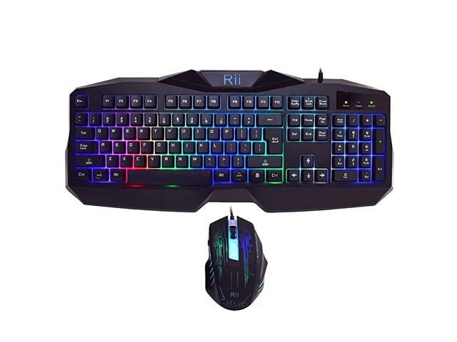 Upgraded Rii Gaming Keyboard and Mouse ComboLED Rainbow Backlit USB Wired Computer Keyboard 104 KeySpillResistant DesignErgonomic Wrist Rest