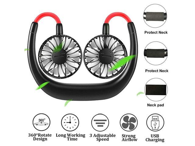Neck Fan Personal Fans 2020 New 2000mah Rechargeable USB Hand Free Fans 360 Degrees Free Rotation 3 Speed Adjustable With Neck Pad for