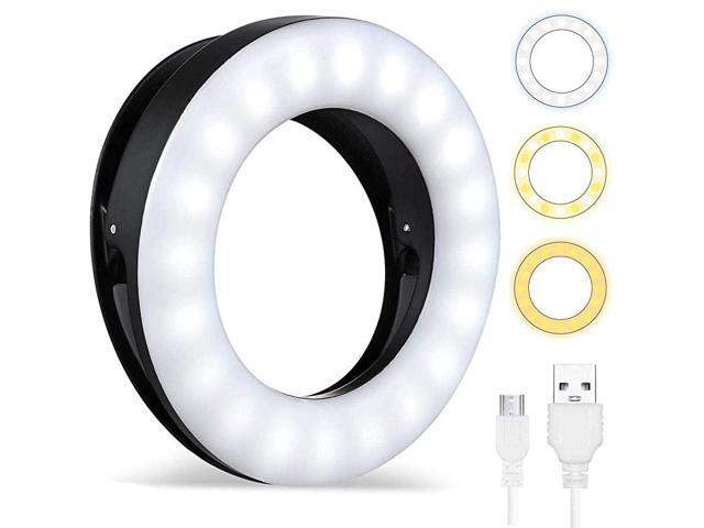 Selfie Ring Light for Phone Laptop Tablets Camera Photography Video Rechargeable LED Clip On Light Black