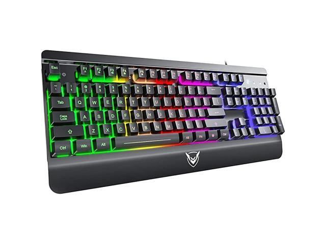 Metal Gaming Keyboard LED Wired Rainbow Keyboard USB Backlit Membrane Keyboard with Wrist Rest 19 Antighosting Keys 12 Multimedia Shortcuts