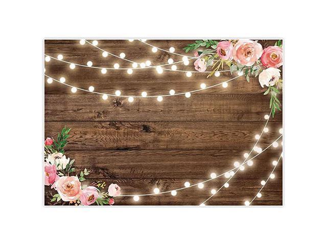 7x5ft Fabric Rustic Floral Wooden Backdrop for Baby Shower Bridal Wedding Studio Photography Pictures Brown Wood Floor Flower Wall Background