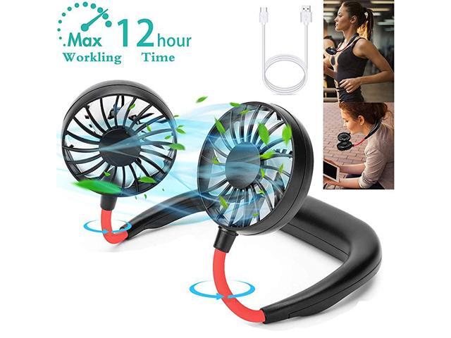 Neck Fan Hand Free Personal Hanging Neck Sports Fan USB Rechargeable 3 Speed Adjustable Wearable Cooling Head Fan360 Degree Free Rotation for