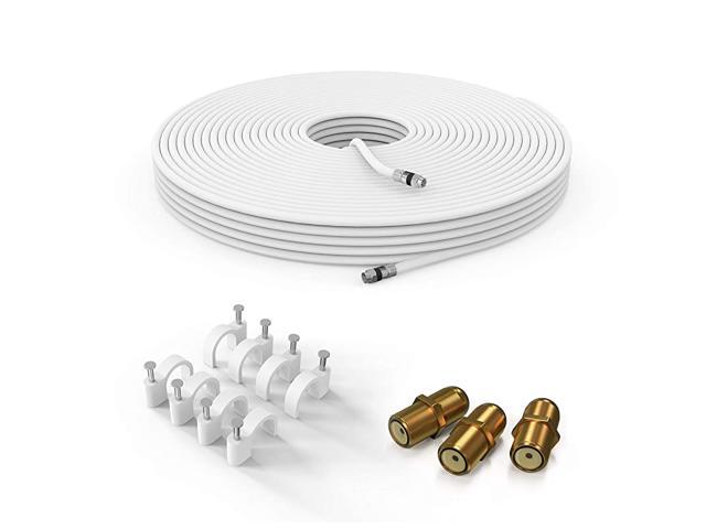 Coaxial Cable 100 Feet White RG6 FPin Triple Shielded UL CL2 inWall Rated RG6 Digital AudioVideo Includes Connectors and Cable Clips