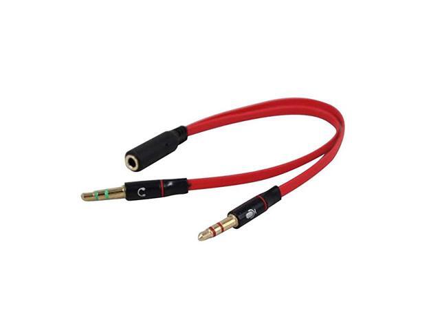 35mm Female to 2 Male Gold Plated Headphone Mic Audio Y Splitter Flat CableRed