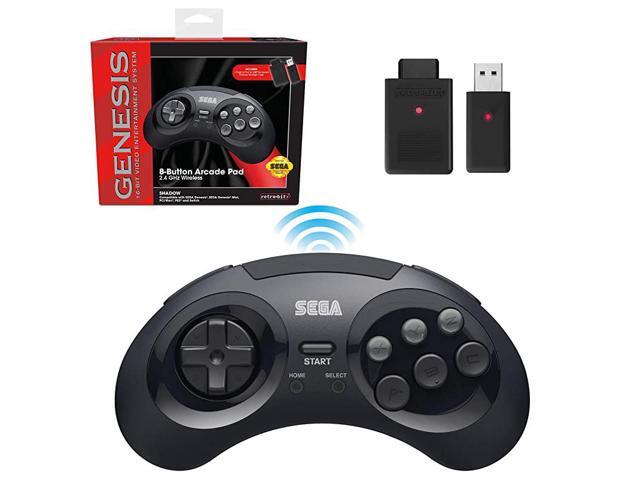 Sega Genesis 24 GHz Wireless Controller 8Button Arcade Pad for Sega Genesis OriginalMini Switch PC Mac Includes 2 Receivers Storage Case Black