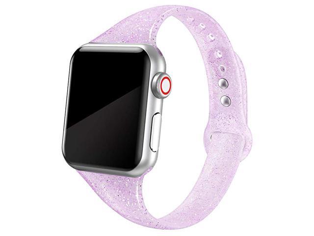 Sport Band Compatible with iWatch 38mm 40mm 42mm 44mm Shiny Bling Glitter Soft Slim Thin Narrow Small Replacement Silicone Strap Compatible for