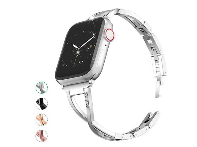 Compatible with Apple Watch Band 40mm 38mm 44mm 42mm Women Bling Wristband for iWatch SE Series 6 5 4 3 2 1 Metal Stylish Strap