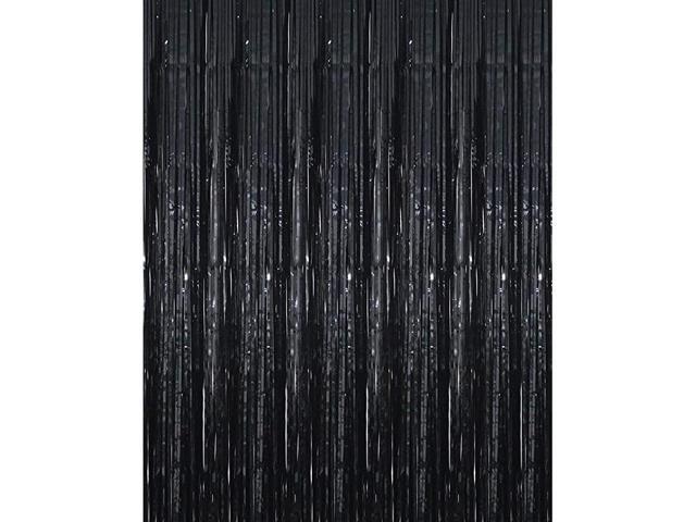 32 ft x 98 ft Black Photo Backdrop for Birthday Party Wedding Decor 5 Pcs Black Metallic Tinsel Foil Fringe Curtains Party Decorations