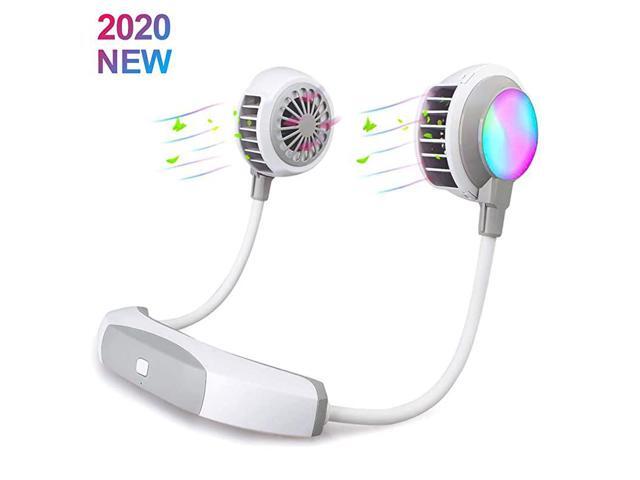 New Portable Bladeless Personal Neck Fan 2000 mAh Rechargeable Battery Hand Free Personal Fan with Colorful LED 360° RotationLower NoiseStrong