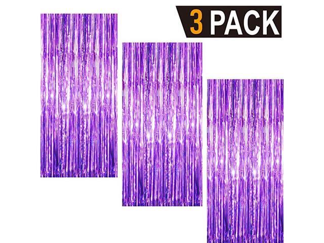 32 ft x 98 ft Metallic Tinsel Foil Fringe Curtains for Party Photo Backdrop Wedding Decor 3 PacksPurple