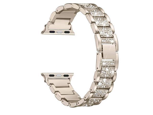 Bling Bands Compatible with Apple Watch Band 42mm 44mm Women iWatch SE Series 654321 Dressy Jewelry Metal Bracelet with Rhinestones Champagne Gold