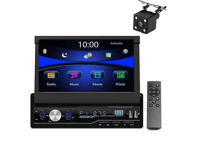 Single Din Car Stereo 7 inch Bluetooth Car Audio Video Player RDS FM AM Car Radio Player USBAUXTF HD Telescopic Retractable Capacitive Touch