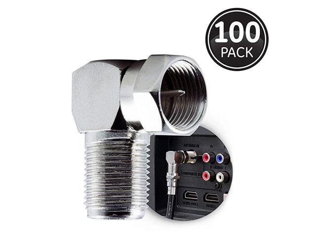 RightAngle FType Connector Adapter 100Pack for RG59 RG6 FType Coaxial Cables 90Degree MaletoFemale Connector ScrewOn Installation No Tools Required