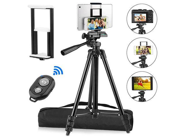 Compatible for iPad iPhone Tripod 55 Lightweight Aluminum Phone Camera Tablet Tripod + Wireless Remote + Universal 2 in 1 Mount Holder for