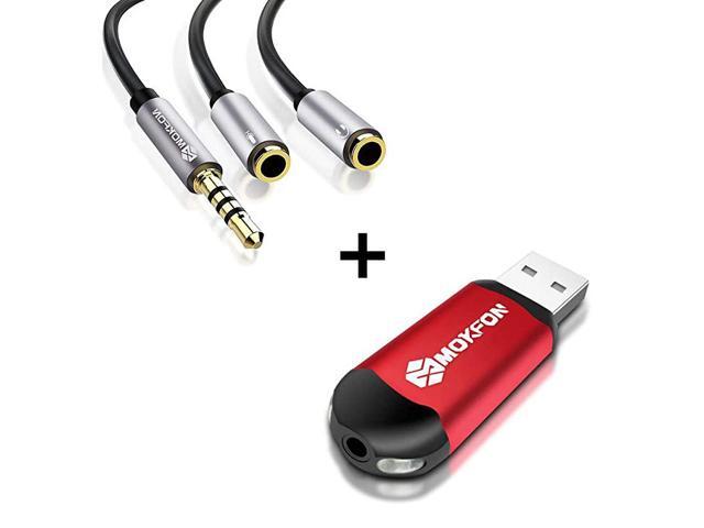 Mic with Splitter and External Sound Adapter Headset Cable and USB Sound Card with mic and Audio for WindowsMacLinuxetcPlug and Play for