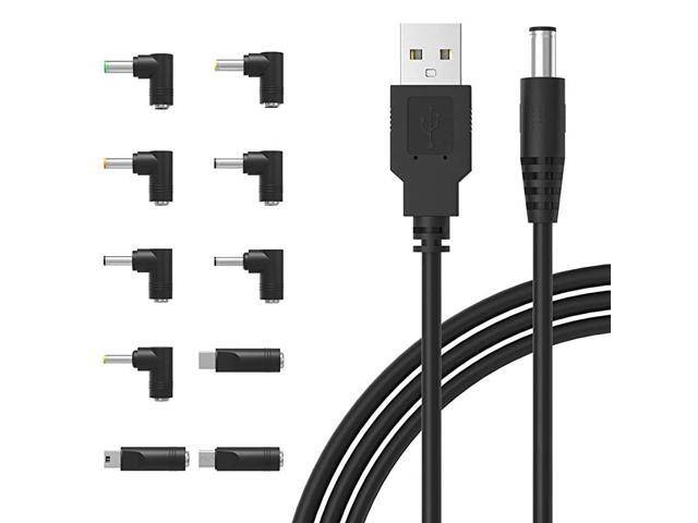 Universal 5V DC Power Cable USB to DC 55x21mm Plug Charging Cord with 10 Connector Tips55x25 48x17 40x17 40x135 35x135 30x11 25x07 Micro USB TypeC
