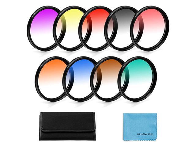 Graduated Color Filters Kit 9 Pieces Gradual Colour Lens Filter Kit Set Accessory for Canon Nikon Sony Pentax Olympus Fuji DSLR Camera + Lens