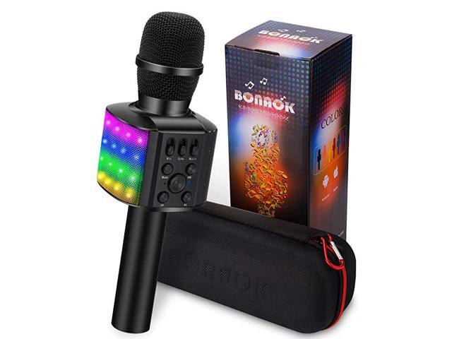 Bluetooth Karaoke Wireless Microphone with controllable LED Lights 4 in 1 Portable Karaoke Machine Speaker for AndroidiPhonePC Black