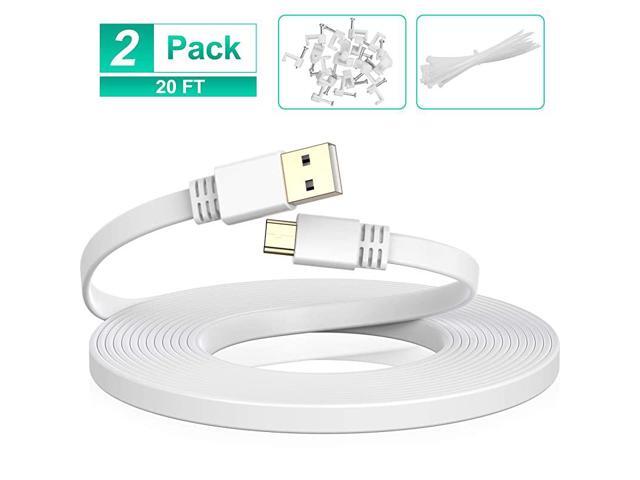 Micro USB Power Cable 20 FT 2 PackFlat Micro USB Charging Power CordCharger for Wyze Cam Pan 25Nest Yi Cam 15Blink XT XT2 Mini Camera 16Furbo