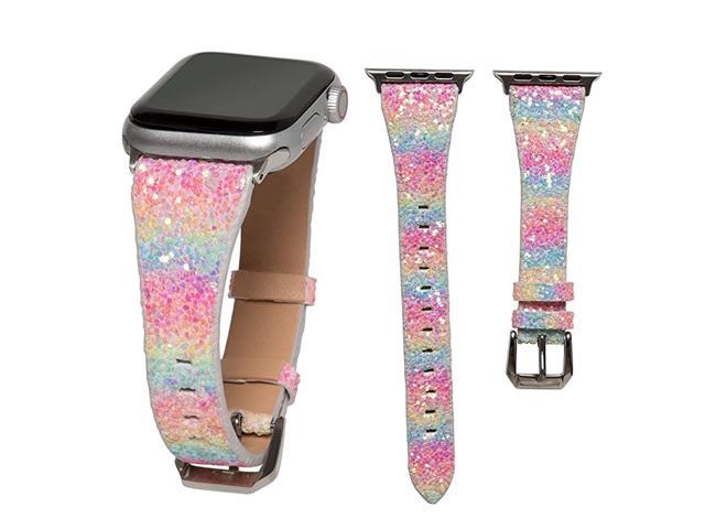 Glitter Band Compatible with Apple Watch 38mm 40mm 42mm 44mm Luxury Shiny Bling Leather Strap Wristband for iWatch Series 654321 SE Women Girls