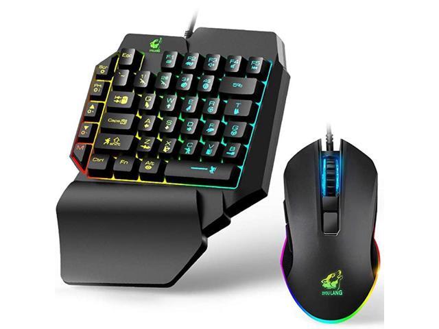 Hand Gaming Keyboard and Mouse Combo 39 Keys PUBG Keycap Version Wired Mechanical Feel Rainbow Backlit Half Keyboard Support Wrist rest USB Wired