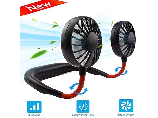 CO Sports Fan USB Neckband Fan Mini Hand Free Personal Rechargeable Portable Wearable Fan 3 Level Air Flow 360 Degree Free Rotation Perfect for