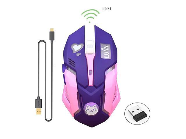 Gaming MouseRechargeable 24Ghz Wireless Mice with USB Receiver7 Colors Backlit Silent Buttons for MacBook Computer PC Laptop 600Mah Lithium Battery