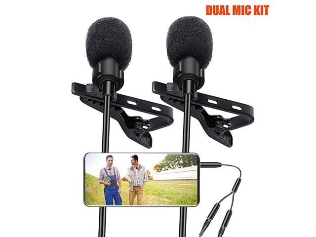 Lavalier Lapel Microphone 2 Pack Omnidirectional Mic for Smartphone Desktop PC Computer DSLR Recording Mic for Podcast YouTube Vlogging and Interview