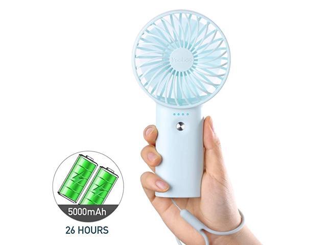 Portable Fan Handheld Small USB Fan 5000mAh Rechargeable Personal Fan 726 Hours Long Working Time with 3 Speeds Hand Rope for Home Office Outdoor