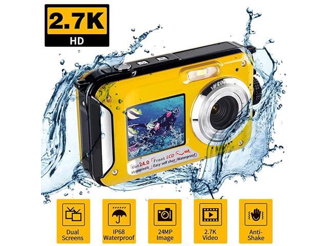 Camera for Snorkeling Waterproof 27K 24MP Digital Camera HD Rechargeable Camera with Dual Screen for Camping Swiming Camera