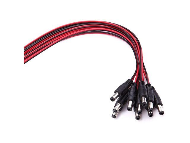 Real 18AWG x2 Copper Strands 10 Pack DC Power Pigtail Cable Wire12V 5A Male Connectors for CCTV Security Camera and Lighting Power Adapter 21 x